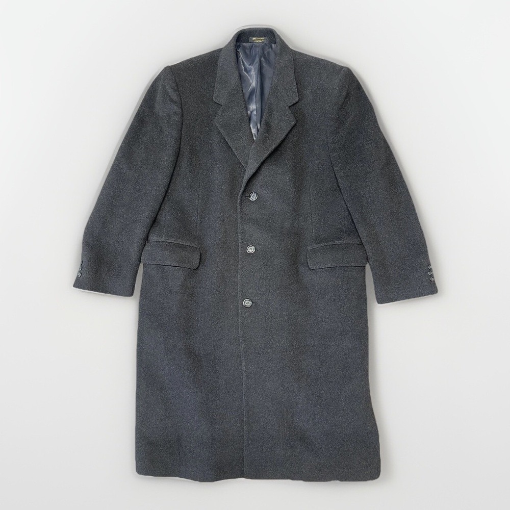 SILVER CLOUD Mens Full Length Coat Size 44R Black Wool And Imported Cashmere